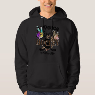 Peace Kärlek Hockey Mor Life Mamma Grandma Leopard Hoodie