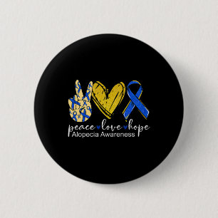Peace Kärlek Hope Alopecia Awareness Blue Ribbon Knapp