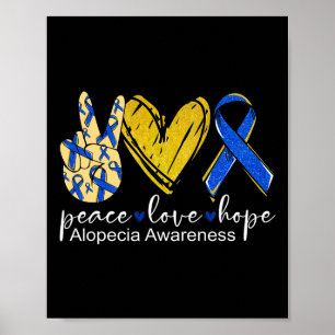 Peace Kärlek Hope Alopecia Awareness Blue Ribbon Poster
