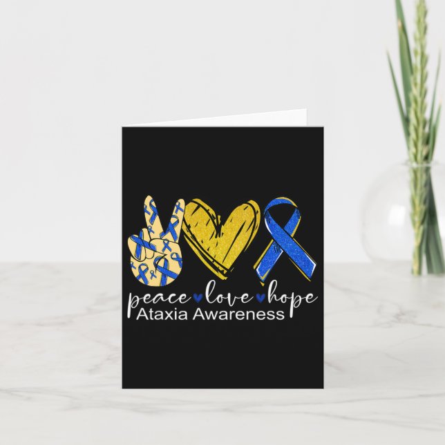 Peace Kärlek Hope Ataxi Awareness Blue Ribbon Kort (Framsida)