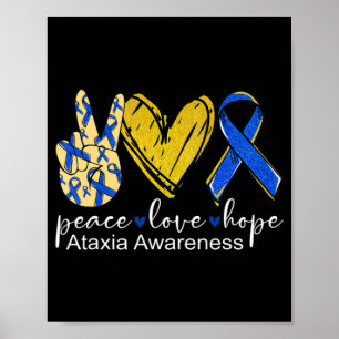 Peace Kärlek Hope Ataxi Awareness Shirt Blue Ribbo Poster
