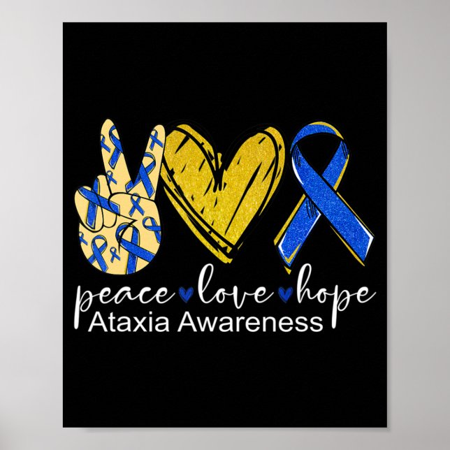Peace Kärlek Hope Ataxi Awareness Shirt Blue Ribbo Poster (Framsidan)