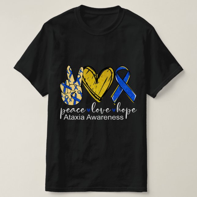 Peace Kärlek Hope Ataxi Awareness Shirt Blue Ribbo T Shirt (Design framsida)