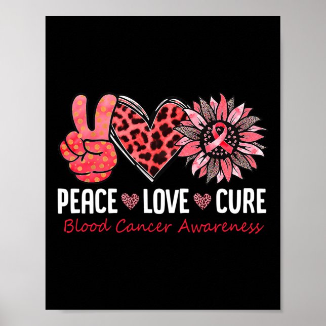 Peace Kärlek Hope Blood Cancer Awareness Red Ribbo Poster (Framsidan)
