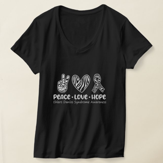 Peace Kärlek Hope Ehlers Danlos Awareness T Shirt (Laydown)