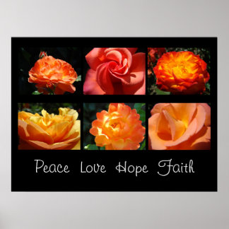 Peace Kärlek Hope Faith konstprint Ro Flowers Poster