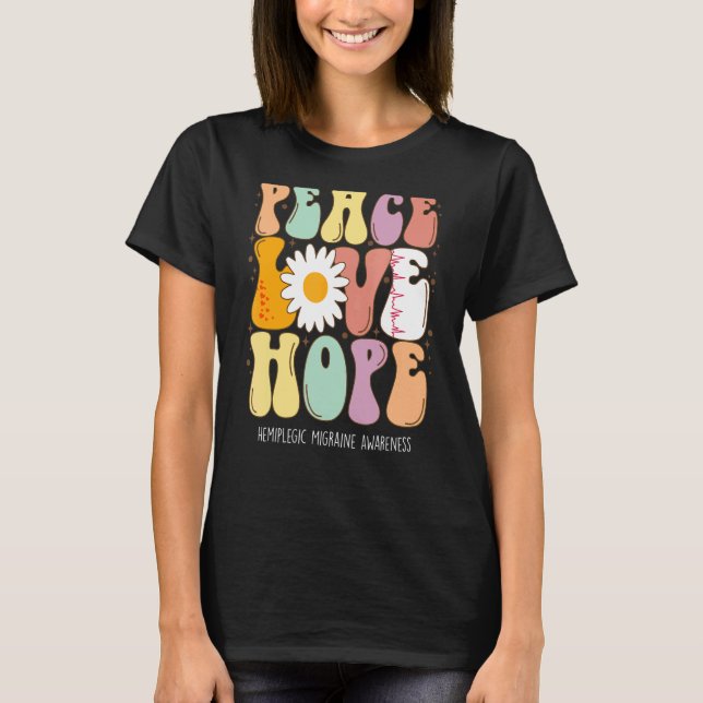 Peace Kärlek Hope Hemiplegc Migraine Awareness T Shirt (Framsida)