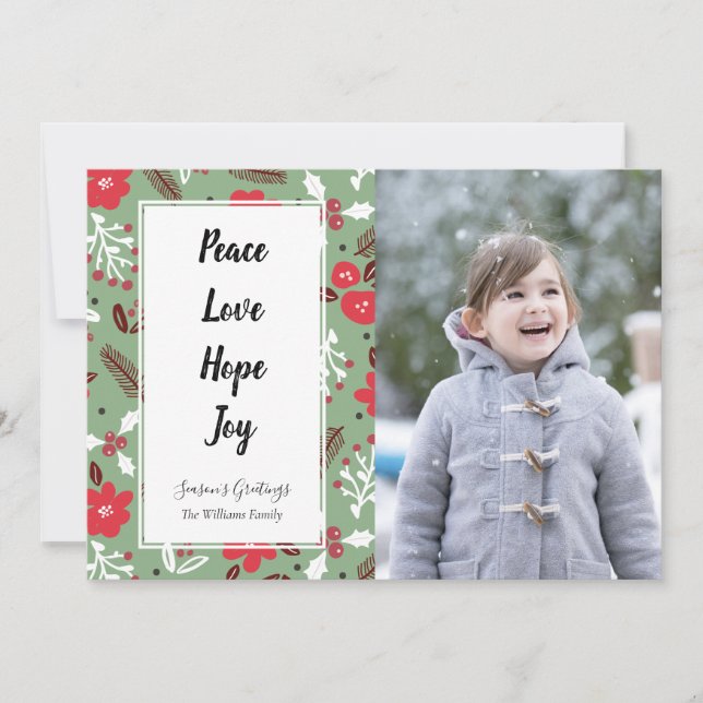 Peace Kärlek Hope Joy Jul Photo Card Julkort (Framsida)