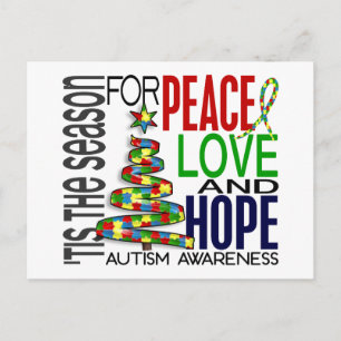 Peace Kärlek Hope Juldag Helgdag Autism Helg Vykort