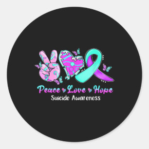 Peace Kärlek Hope Lila& Teal Ribbon Suicide A Runt Klistermärke