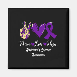 Peace Kärlek Hope Lila Ribbon Alzheimer Disease AW Magnet