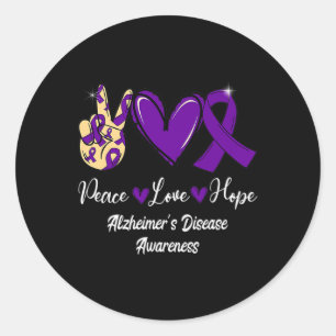 Peace Kärlek Hope Lila Ribbon Alzheimer Disease AW Runt Klistermärke