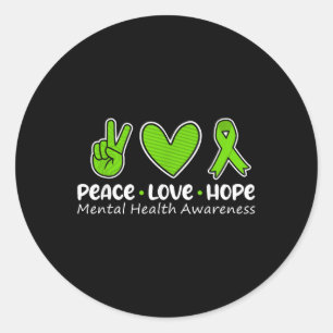 Peace Kärlek Hope Mental Health Awareness Grönt Runt Klistermärke