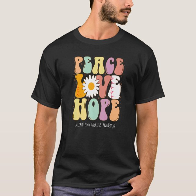 Peace Kärlek Hope Necrotizing Fascitis Awareness T Shirt (Framsida)
