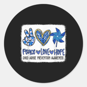 Peace Kärlek Hope Pinjul Blue Child Abuse Preventi Runt Klistermärke