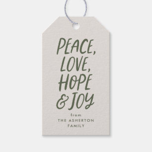 Peace kärlek hoppas på gröntens julklapp presentetikett