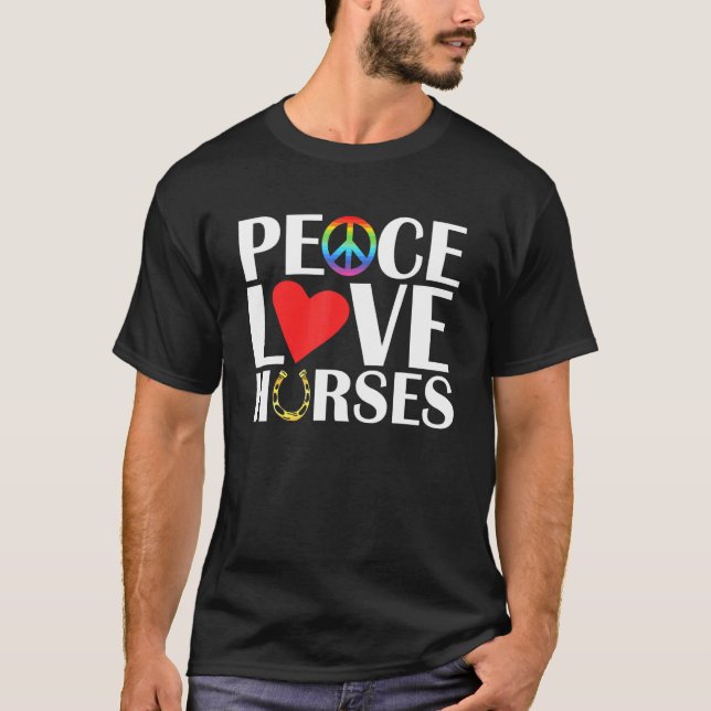 Peace Kärlek Horses Equestrian Horse T Shirt (Framsida)
