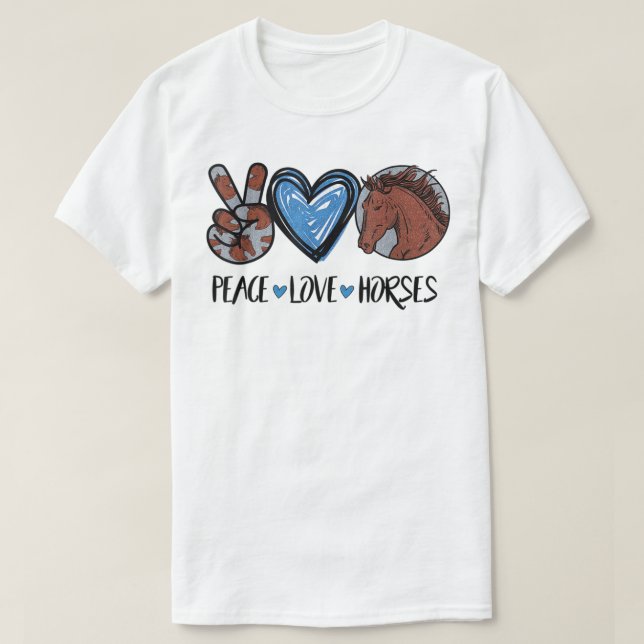 Peace Kärlek Horses Funny Tee for Horse Lover T-Sh (Design framsida)