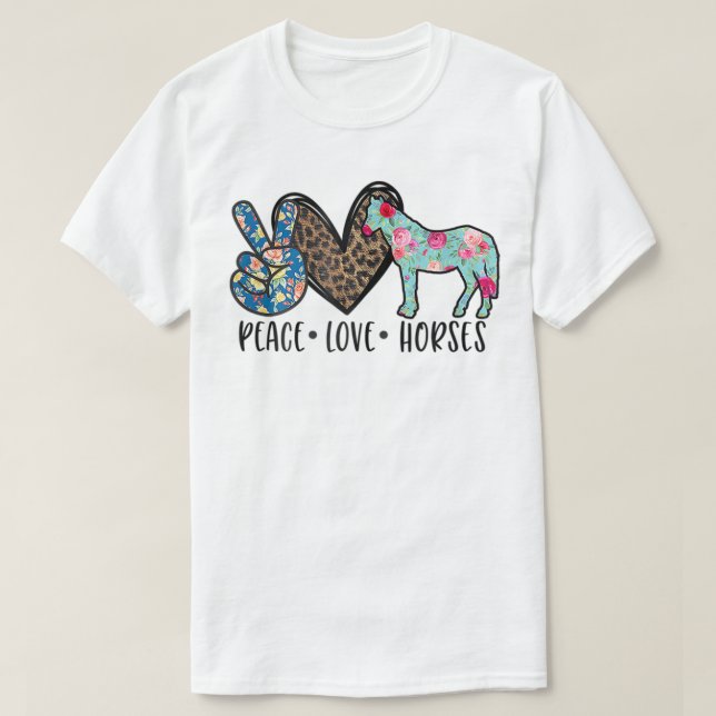 Peace Kärlek Horses Funny Tee for Horse Lover T-Sh (Design framsida)
