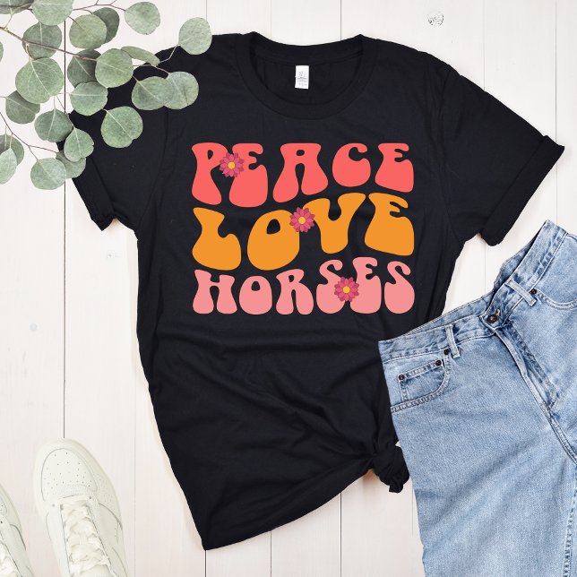 Peace Kärlek Horses Groovy Retro T Shirt (Peace Love Horses T-shirt retro groovy Style)