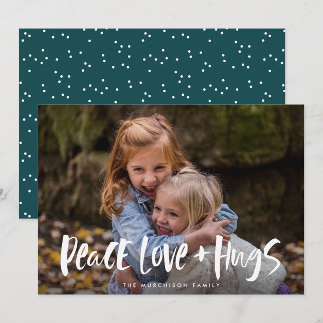 Peace Kärlek Hugs Lettering Photo Julkort (Fram/baksida)