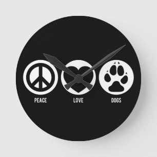 Peace Kärlek Hundar Rund Klocka