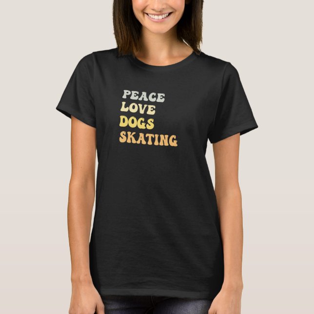 Peace Kärlek Hundar Skating Retro T Shirt (Framsida)