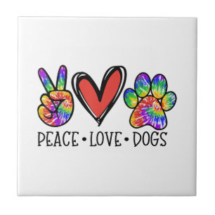 Peace Kärlek Hundar Tass Tie Dye Rainbow Rädda dju Kakelplatta