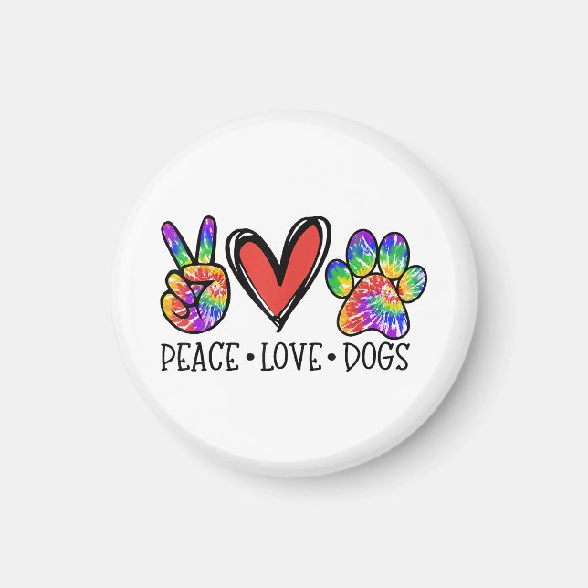 Peace Kärlek Hundar Tass Tie Dye Rainbow Rädda dju Magnet (Framsidan)