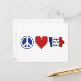 Peace Kärlek Iowa Karta Shaped Statlig flagga Red Vykort