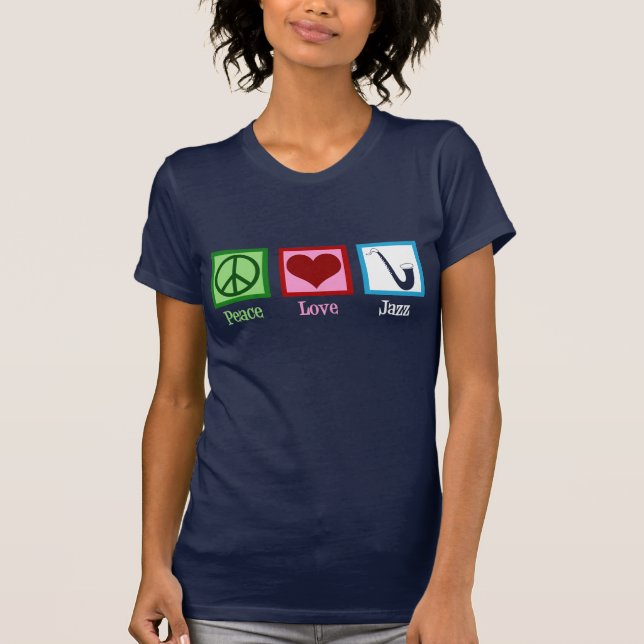 Peace Kärlek Jazz Music Saxophone T Shirt (Framsida)