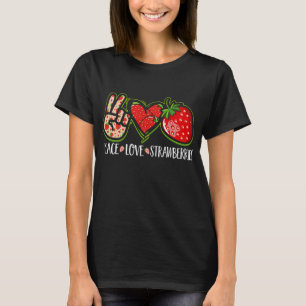 Peace Kärlek-jordgubbar Frukt Berries Cute Strawbe T Shirt