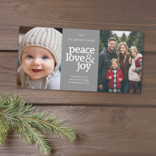 Peace Kärlek Joy - 2 foto - Grått Dots Julkort