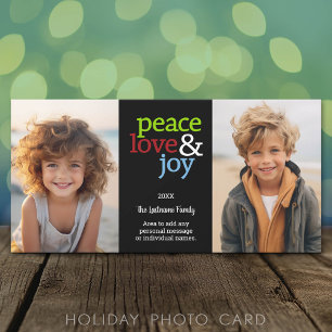 Peace Kärlek Joy - 2 foto - röd grönt blå Julkort