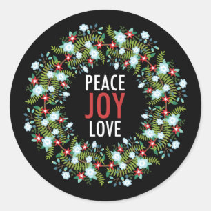 Peace Kärlek Joy-andedräkten på Black Background Runt Klistermärke