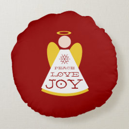 Peace Kärlek Joy Angel Helgdag Red och Guld Rund Kudde
