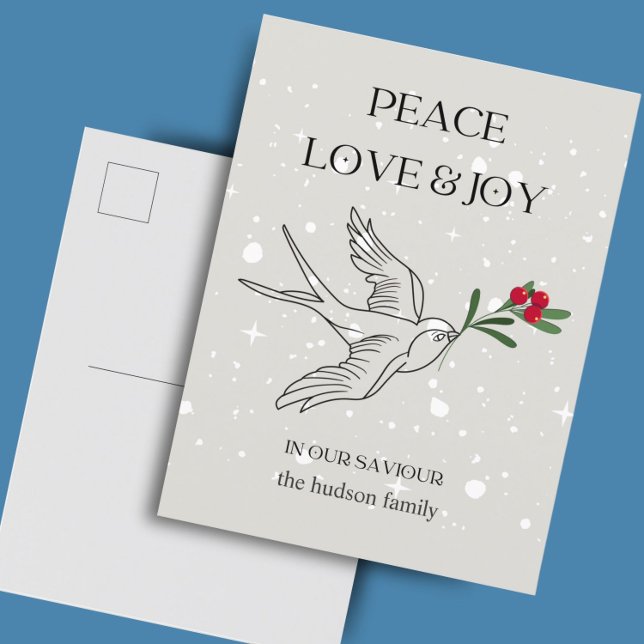Peace Kärlek Joy Bird Red Berry Snö jul Vykort (Skapare uppladdad)