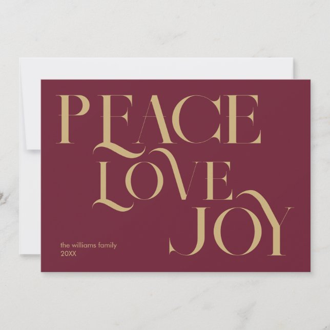 Peace Kärlek Joy Burgundy Guld Elegant jul jul Julkort (Framsida)