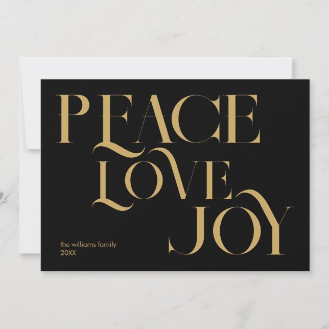 Peace Kärlek Joy Chic Black Guld Elegant jul Julkort (Framsida)