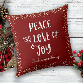 "Peace Kärlek Joy" Citat Modern Typography Red Nam Kudde