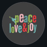Peace Kärlek Joy Colorful Chalkboard Dove Runt Klistermärke<br><div class="desc">vackra och färgstarka julklappar</div>
