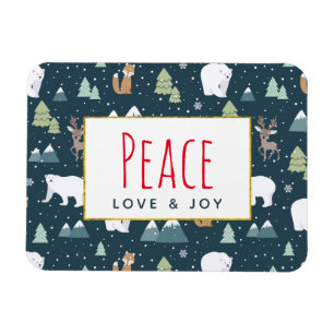 Peace Kärlek & Joy Cute Jul Animals Mönster Magnet