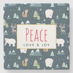 Peace Kärlek & Joy Cute Jul Animals Mönster Stenunderlägg