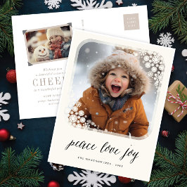 Peace Kärlek Joy Elegant Snöflingor Ram Chic Photo Helg Vykort