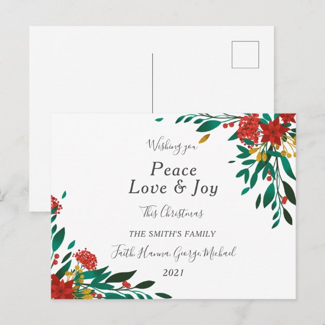 Peace Kärlek Joy Family God jul-vykort Vykort (Fram/baksida)