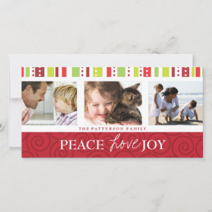 Peace Kärlek Joy Festive Swirl Photo Collage in Re Julkort