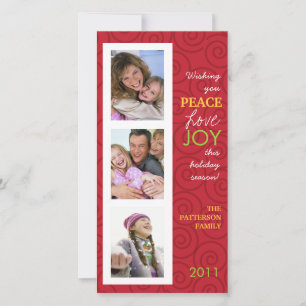 Peace Kärlek Joy Festive Swirl Photo Collage in Re Julkort