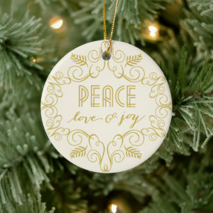 Peace Kärlek & Joy Foliage Deco Ram Photo Helgdag Julgransprydnad Keramik