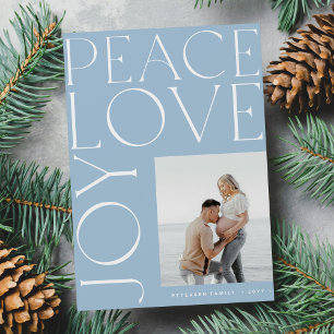 Peace Kärlek Joy fotoblå vit jul Julkort