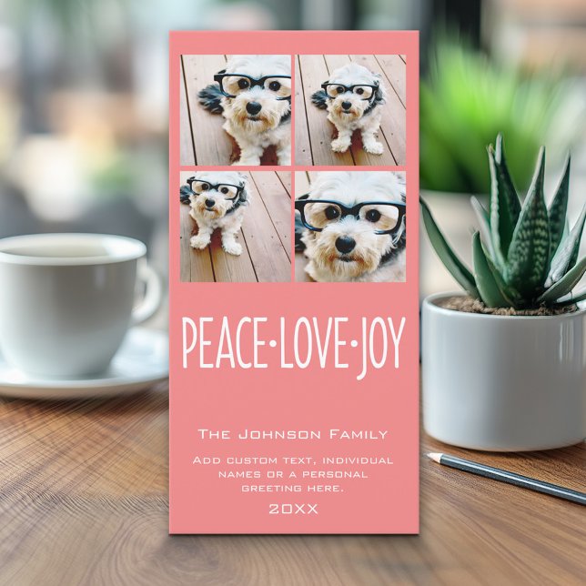Peace Kärlek Joy - fotokollage Coral Julkort (Classic Christmas Photo Card)